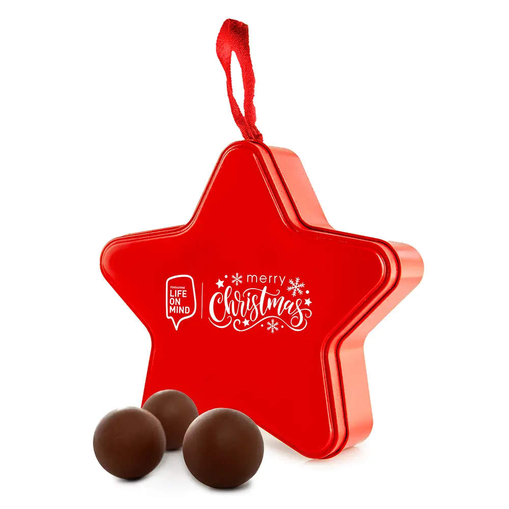 [CRT.12P.LAT.STE.ROS.LOM] Cartone 12 pezzi Stella di Natale Rossa con Boules Fondenti 135 g - LIFE ON MIND