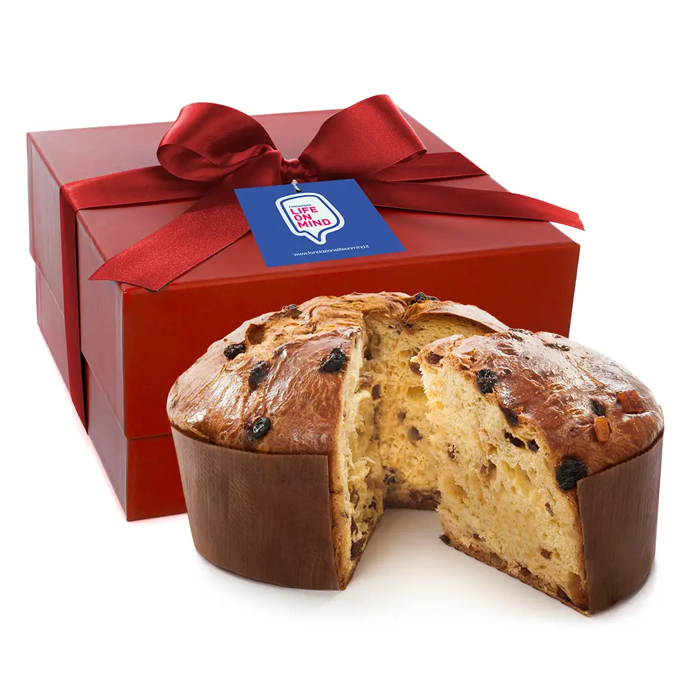 [CRT.6PZ.PNT.ELE.ROS.LOM] Cartone 6 pezzi Panettone Elegance Rosso Basso Classico con uvetta e canditi 1 kg con cartellino - LIFE ON MIND